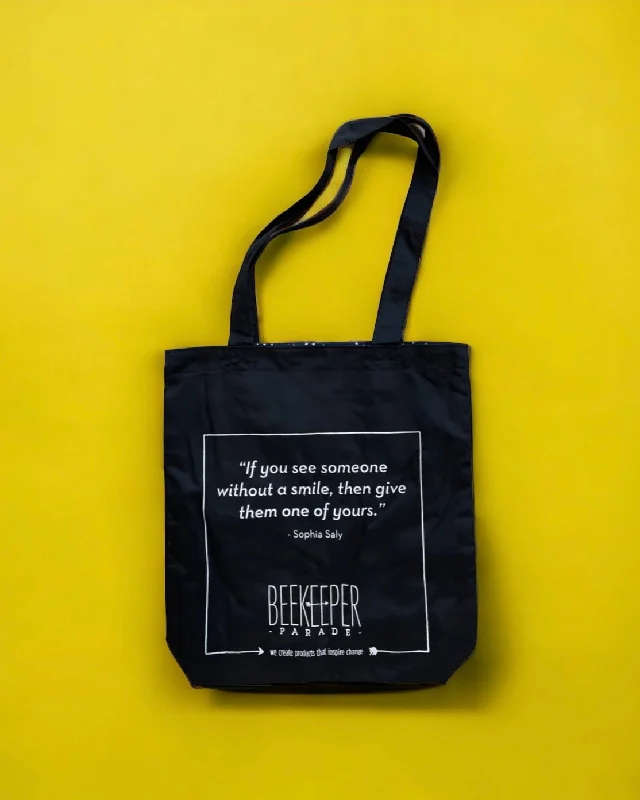 Women's Tote Bag with Inner Compartments in Gray for Organizing Everyday EssentialsThe "Sophia Saly" Quote Tote Large (Black Canvass)