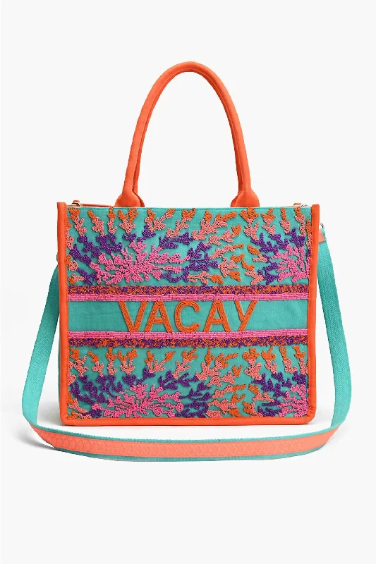 Medium - Sized Canvas Tote Bag in Navy Blue with Striped Pattern for a Nautical - Inspired LookWomen's Caribbean Vacay Tote Bag In Multi