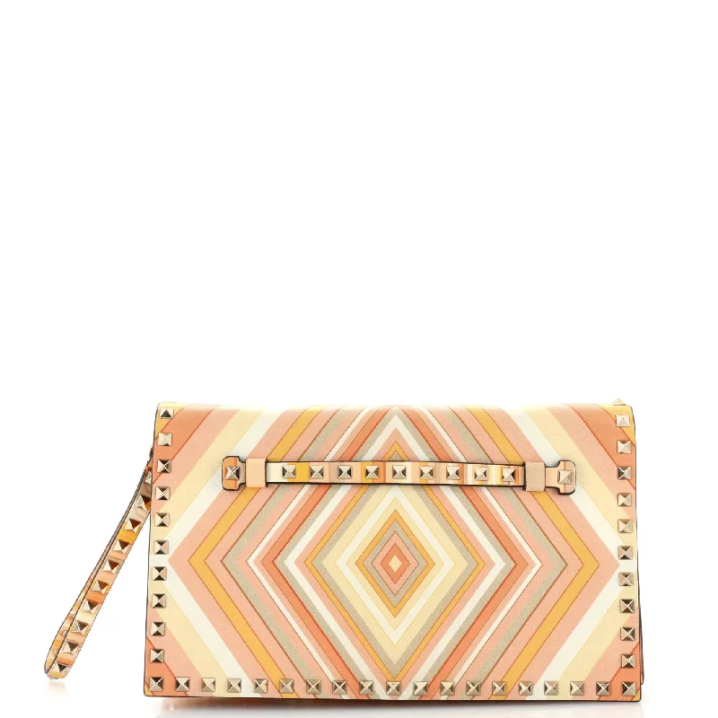 Women's Faux Fur Clutch in White for Winter Balls1975 Rockstud Flap Clutch Striped Leather Medium