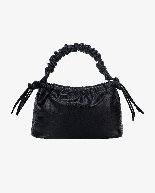 Leather Shoulder Bag with Magnetic Closure in Black for Quick AccessARCADIA MATTE TRACE - Black