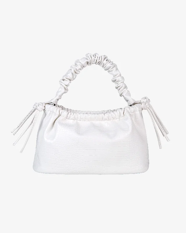 Women's Shoulder Bag with Faux Fur Strap in White for Winter StyleARCADIA MATTE TRACE - White
