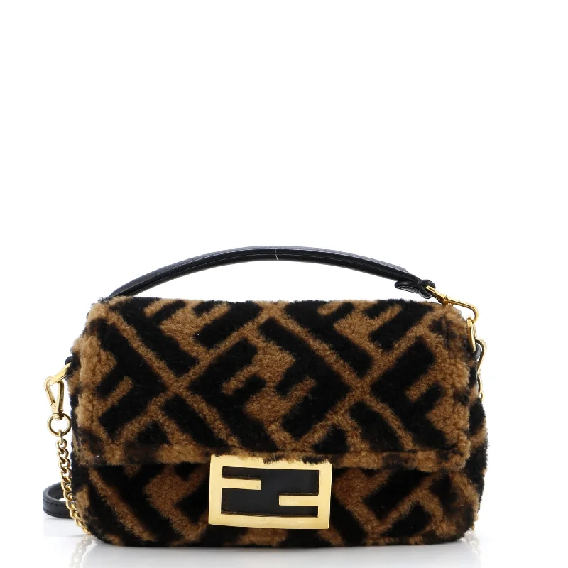 Suede Crossbody Bag in Olive Green for Fall Fashion StatementsBaguette NM Bag Zucca Shearling Mini
