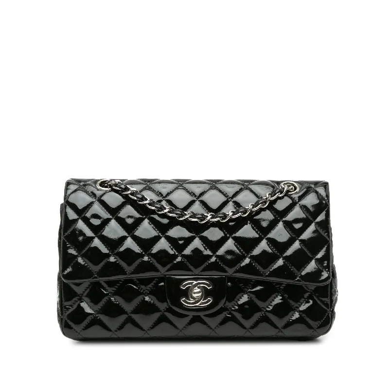 Embroidered Denim Shoulder Bag in Blue for a Vintage VibeBlack Chanel Medium Classic Patent Double Flap Shoulder Bag