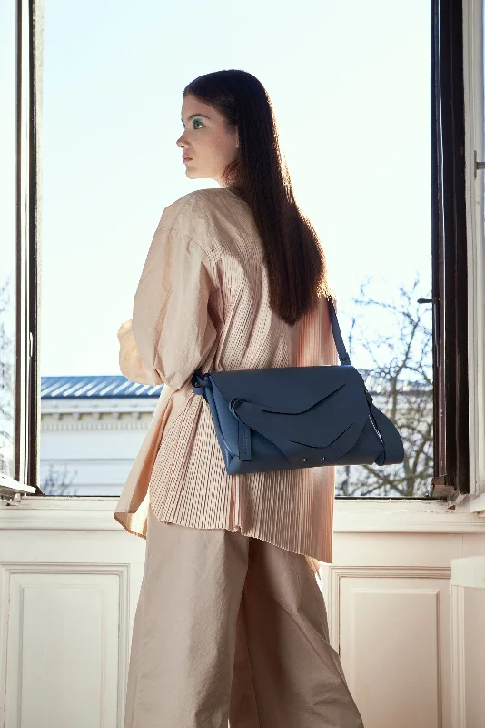Crossbody Shoulder Bag in Black Leather with Gold Hardware for Night OutsBoomerang Hybrid Bag - Muted Blue