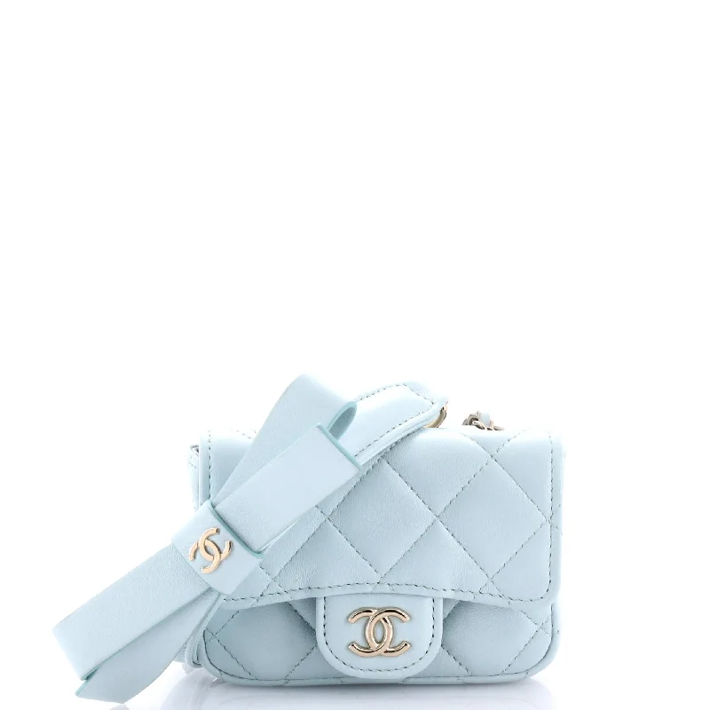 Snake - Skin Effect Clutch in Green for Exotic PartiesBow Strap Classic Flap Clutch with Chain Quilted Lambskin Mini