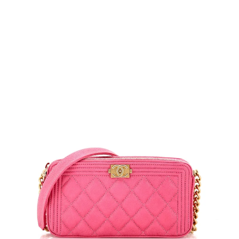 Floral - Printed Satin Clutch in Pink for Spring GalasBoy Double Zip Clutch with Chain Quilted Caviar