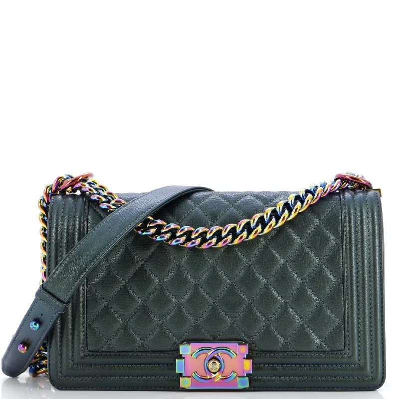 Women's Crossbody Bag with Multiple Compartments in Gray for Organized Daily UseBoy Flap Bag Quilted Iridescent Goatskin Old Medium