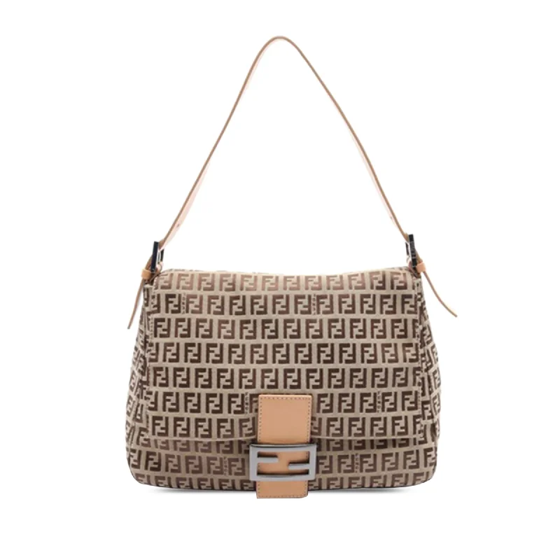 Women's Canvas Shoulder Bag in Navy with Striped Pattern for Beach TripsBrown Fendi Zucchino Canvas Mamma Forever Shoulder Bag