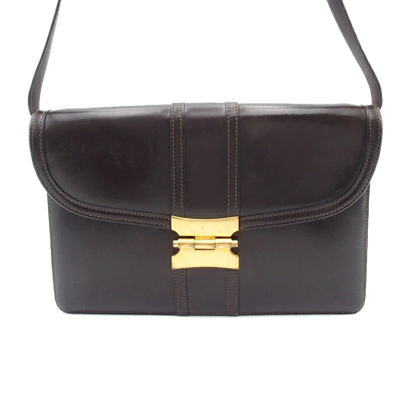 Leather Shoulder Bag with Magnetic Closure in Black for Quick AccessBrown Hermès Box Calf Mephisto Shoulder Bag