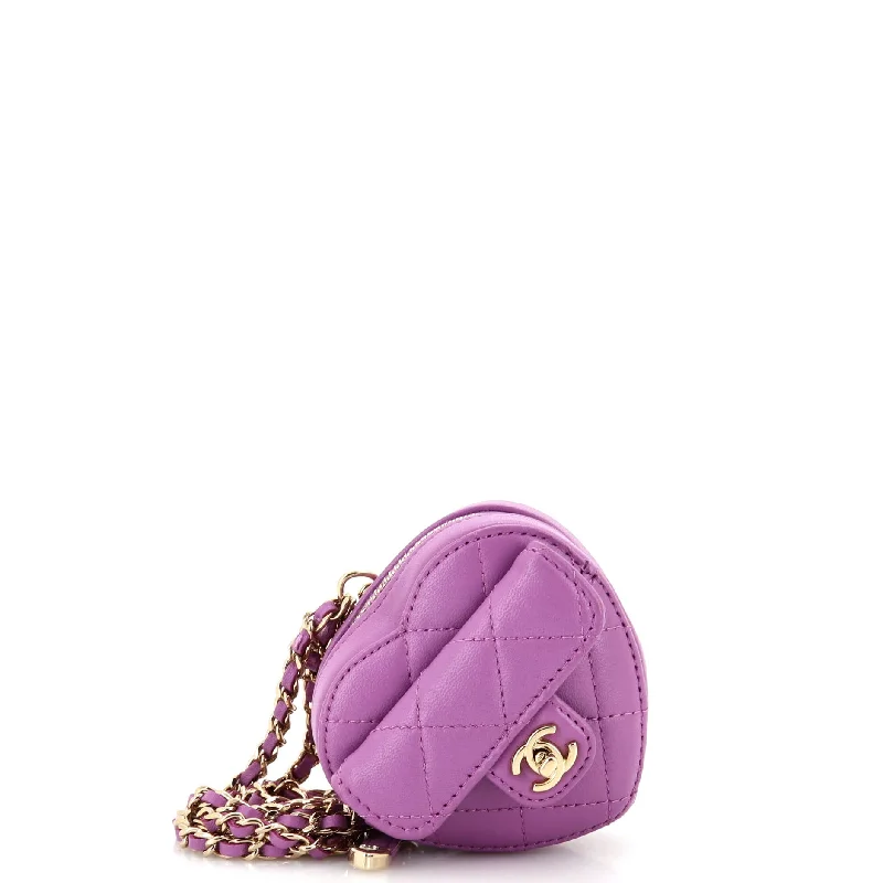 Women's Monogrammed Leather Clutch in Tan for Personalized StyleCC in Love Heart Chain Necklace Zip Coin Purse Quilted Lambskin