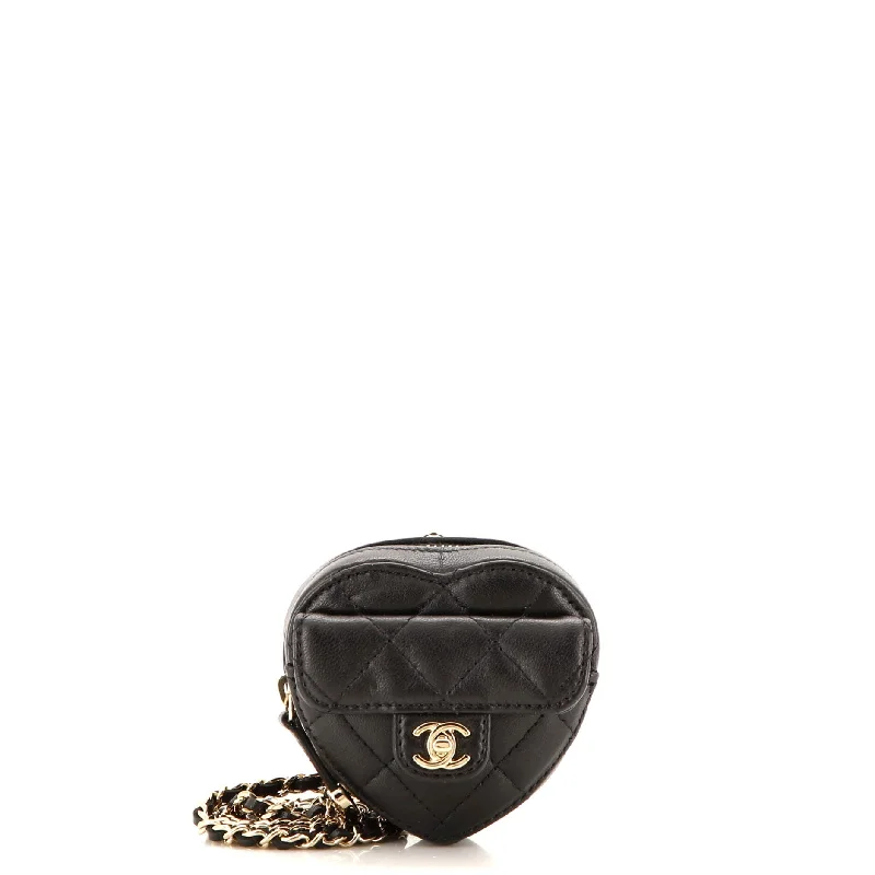 Snake - Skin Effect Clutch in Green for Exotic PartiesCC in Love Heart Chain Necklace Zip Coin Purse Quilted Lambskin