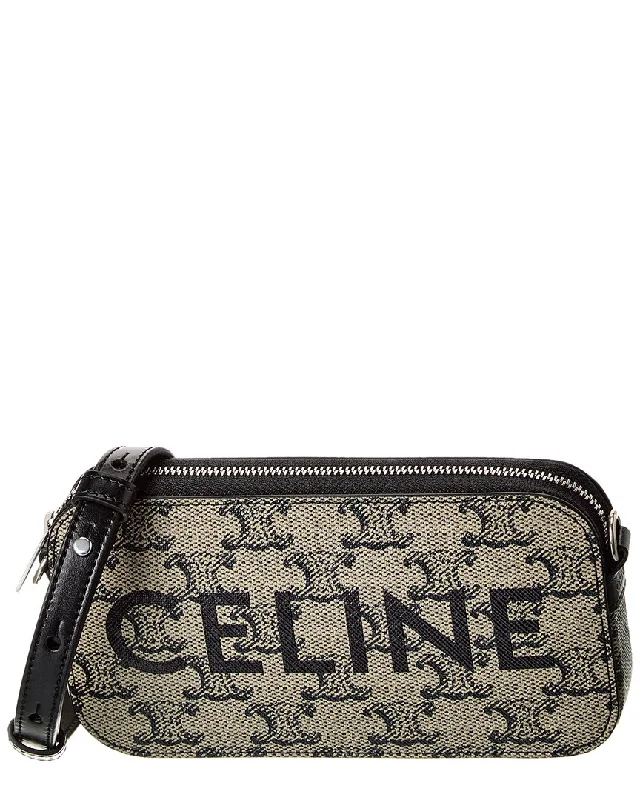 Women's Glittery Clutch in Blue for Disco - Themed EventsCELINE Canvas & Leather Horizontal Pouch