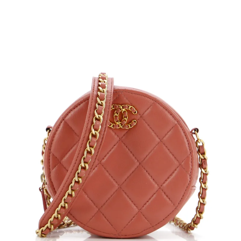 Leather Clutch with Chain Strap in Black for Cocktail PartiesChain Infinity Round Clutch with Chain Quilted Lambskin