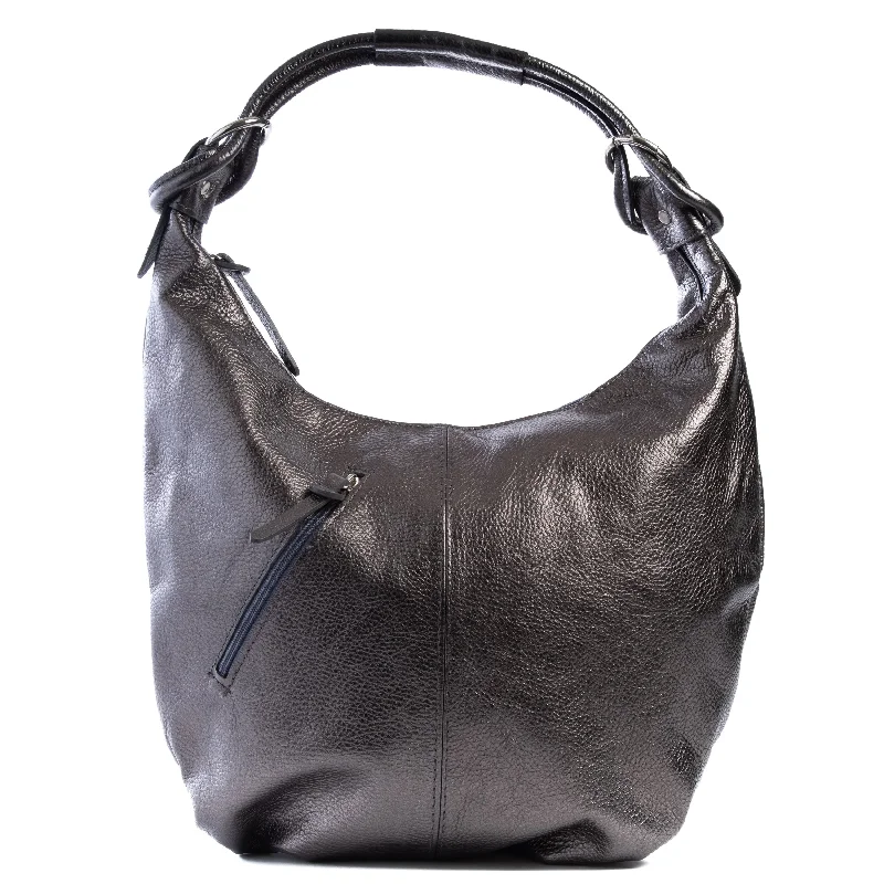 Canvas and Leather Combo Shoulder Bag in Tan for a Rustic LookClassic Metallic Charcoal Real Leather Slouch Shoulder Bag