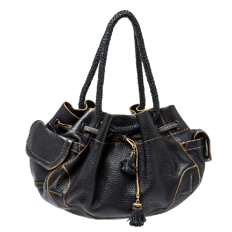 Women's Metallic Leather Clutch in Rose Gold for Valentine's DateCole Haan Black Leather Drawstring Braided Handle Hobo