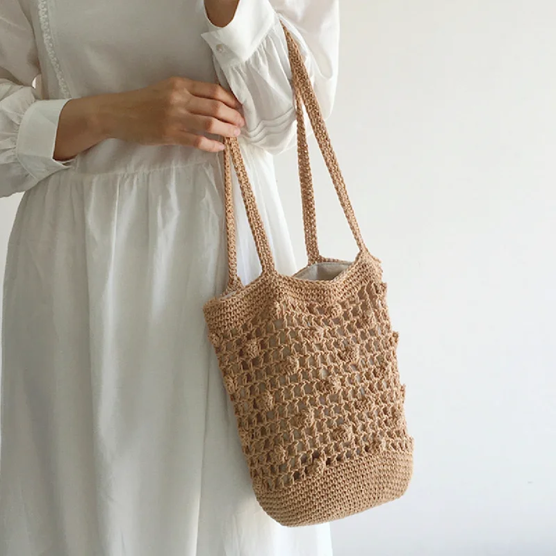 Women's Waterproof Nylon Shoulder Bag in Green for HikingElena Handbags Crochet Cotton Bucket Shoulder Bag