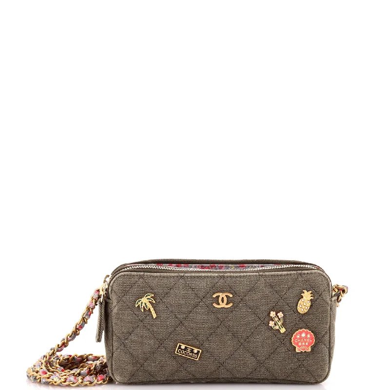 Women's Studded Leather Evening Bag in Black for Rock - n - Roll NightsCuba Charms Double Zip Clutch with Chain Quilted Canvas