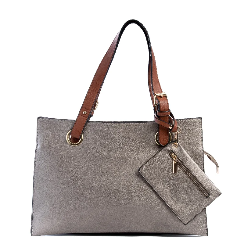 Vegan Leather Shoulder Bag in Gray for Ethical Fashion LoversDark Silver Faux Leather Shopper Shoulder Bag