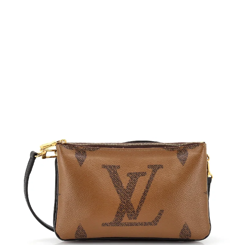 Leather Clutch with Chain Strap in Black for Cocktail PartiesDouble Zip Pochette Reverse Monogram Giant