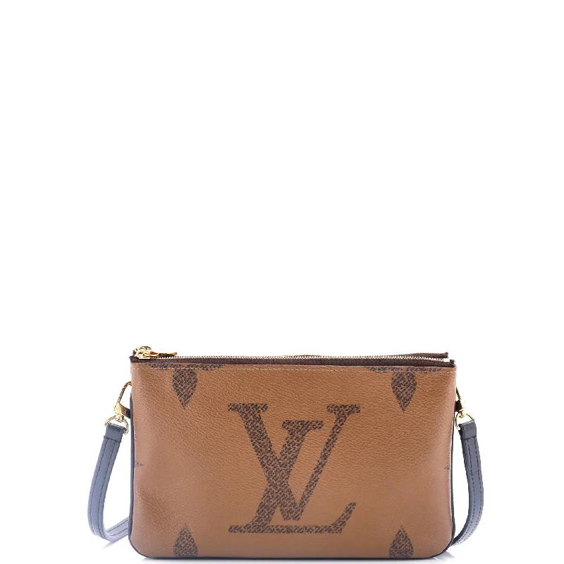 Women's Lizard - Print Clutch in Brown for a Chic LookDouble Zip Pochette Reverse Monogram Giant Women's Lizard - Print Clutch in Brown for a Chic LookDouble Zip Pochette Reverse Monogram Giant