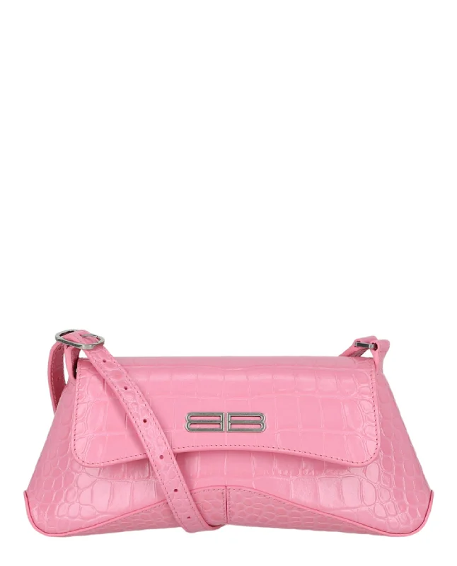 Women's Shoulder Bag with Adjustable Strap in Pink for ComfortEmbossed Croc Shoulder Bag