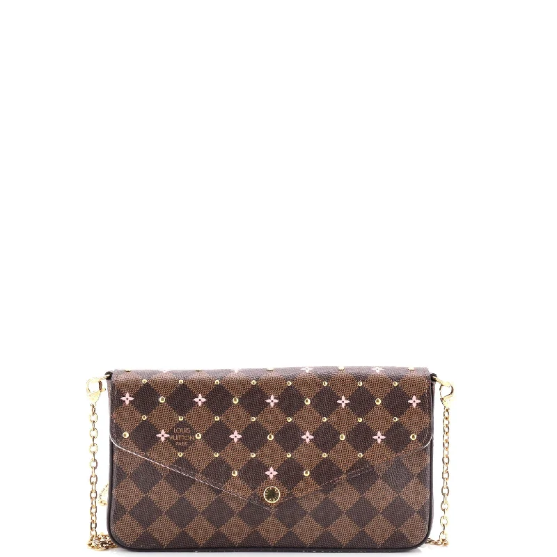 Mirrored Clutch in Silver for Futuristic - Themed GatheringsFelicie Pochette Flower Printed Studded Damier