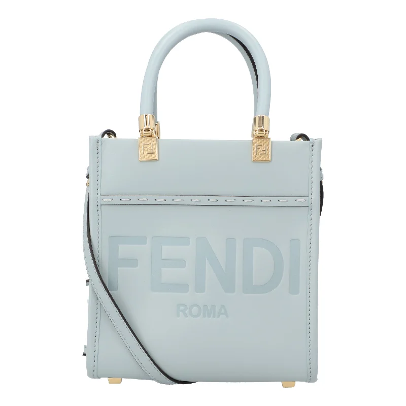 Women's Shoulder Bag with Faux Fur Strap in White for Winter StyleFendi Mini Sunshine Shopper Blue