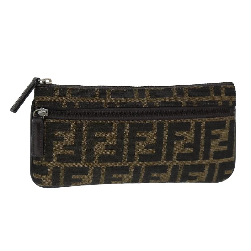 Velvet Clutch Bag in Burgundy with Crystal Embellishments for Formal DinnersFendi Zucca  Canvas Clutch Bag (Pre-Owned)
