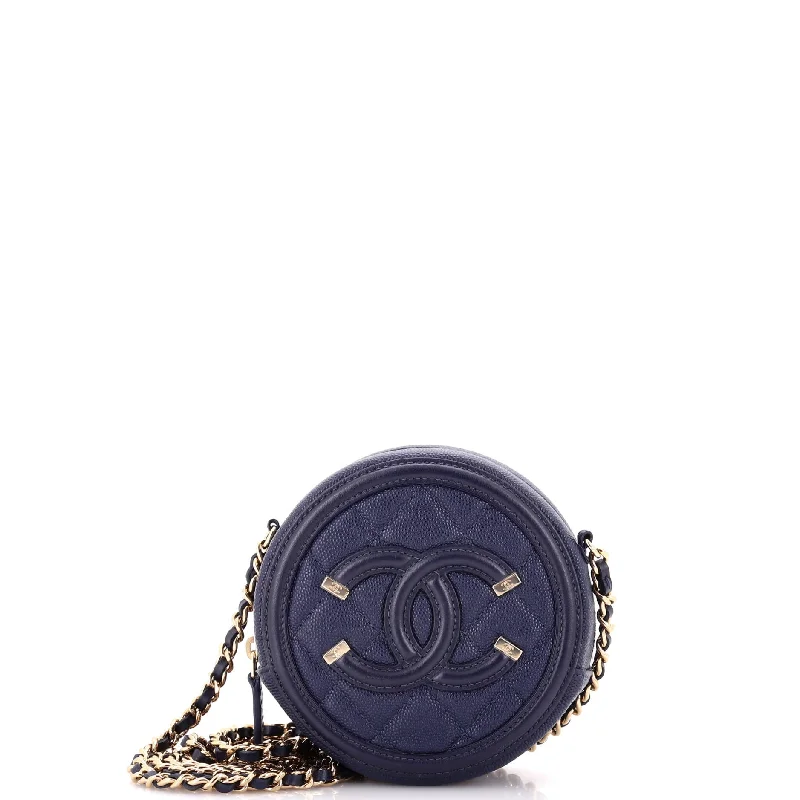 Women's Studded Leather Evening Bag in Black for Rock - n - Roll NightsFiligree Round Clutch with Chain Quilted Caviar Mini