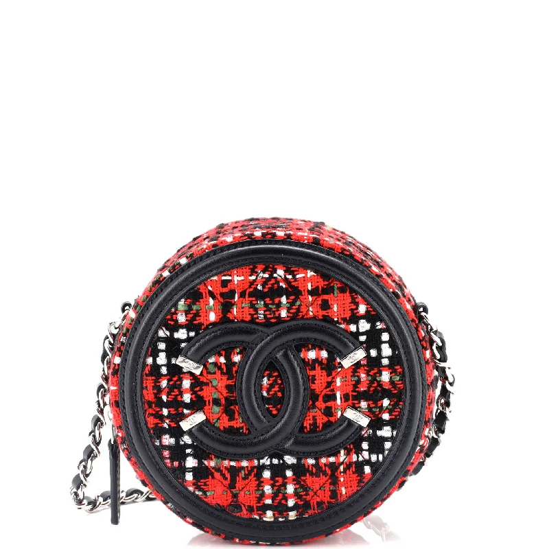 Women's Embroidered Silk Evening Bag in Navy for WeddingsFiligree Round Clutch with Chain Quilted Tweed Mini