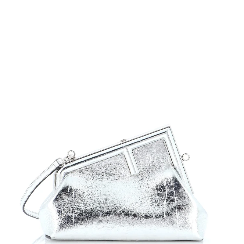 Velvet Clutch Bag in Burgundy with Crystal Embellishments for Formal DinnersFirst Bag Craquele Laminated Leather Small