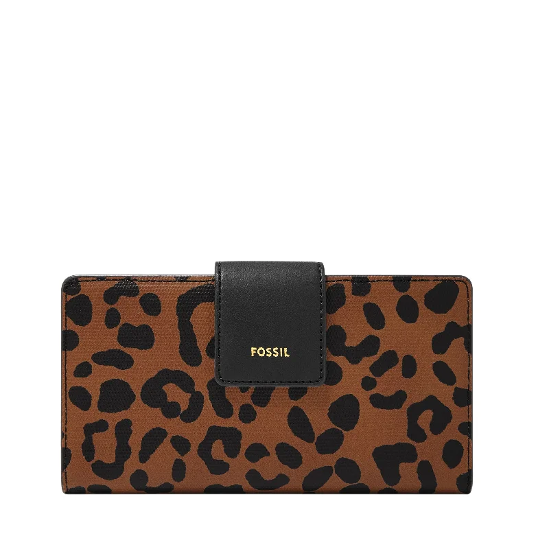 Women's Monogrammed Leather Clutch in Tan for Personalized StyleFossil Women's Logan RFID Printed Tab Clutch