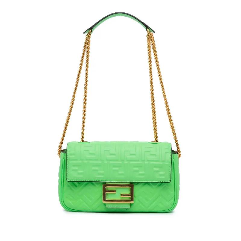Women's Shoulder Bag with Zippered Pockets in Orange for SafetyGreen Fendi Zucca Embossed Chain Midi Baguette Shoulder Bag