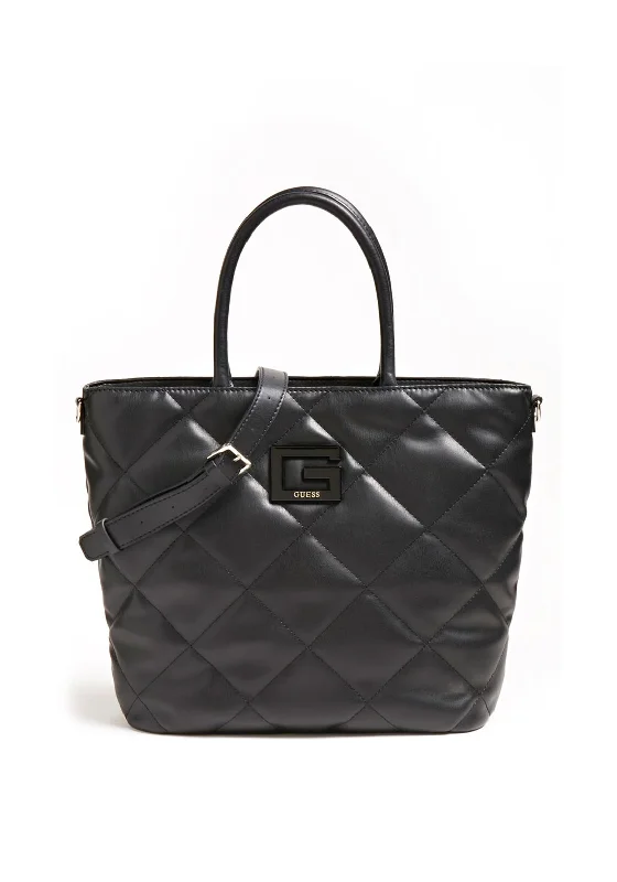 Women's Shoulder Bag with Floral Embroidery in Purple for Spring WalksGuess Brightside Medium Quilted Shopper Bag, Black
