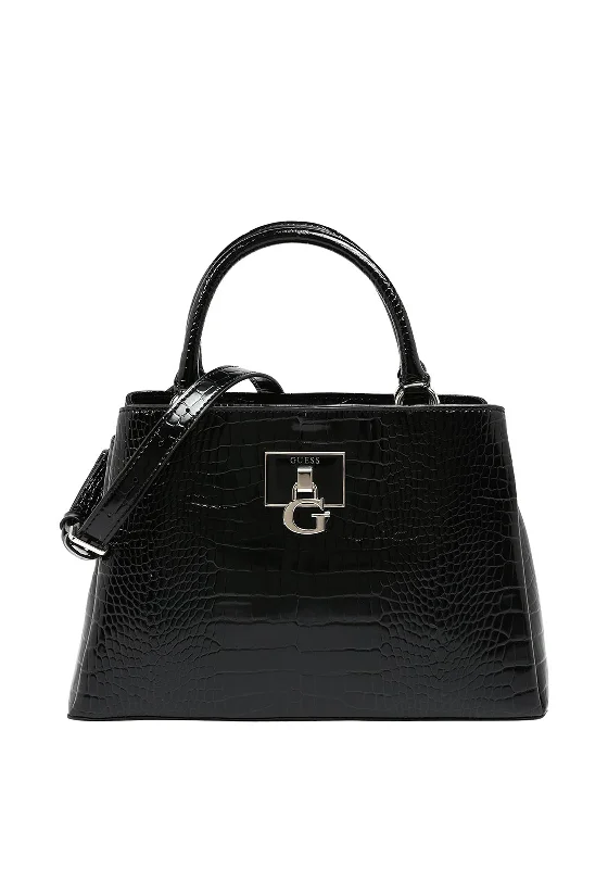 Women's Shoulder Bag with Adjustable Strap in Pink for ComfortGuess Carabel Medium Crocodile Satchel Bag, Black