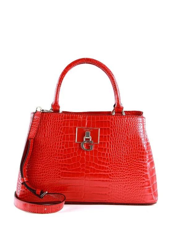 Embroidered Denim Shoulder Bag in Blue for a Vintage VibeGuess Carabel Medium Crocodile Satchel Bag, Red