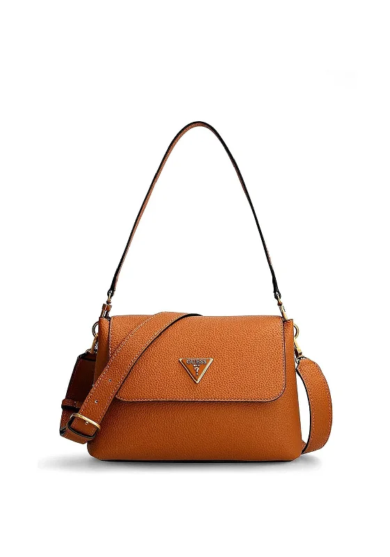 Crossbody Shoulder Bag in Black Leather with Gold Hardware for Night OutsGuess Downtown Chic Shoulder Bag, Cognac