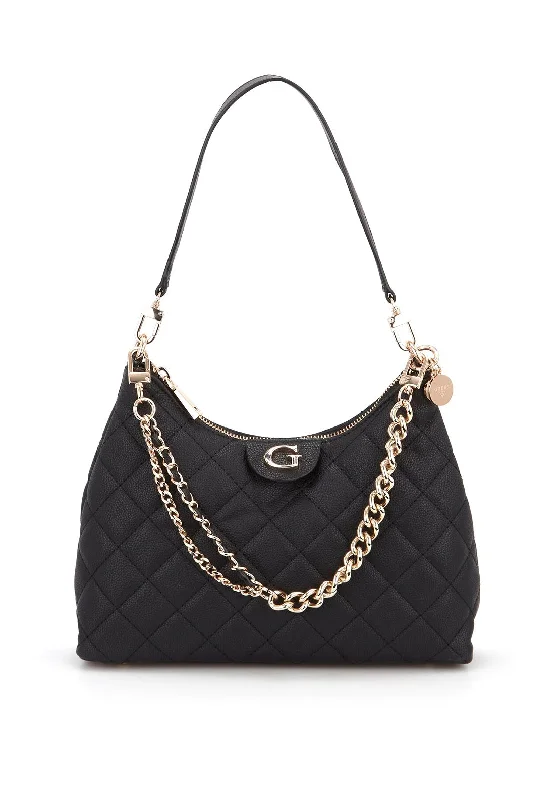 Women's Shoulder Bag with Faux Fur Strap in White for Winter StyleGuess Gillian Quilted Hobo Bag, Black