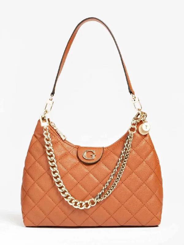 Shoulder Bag with Chain Strap in Silver for a Trendy AppearanceGuess Gillian Quilted Hobo Bag, Cognac