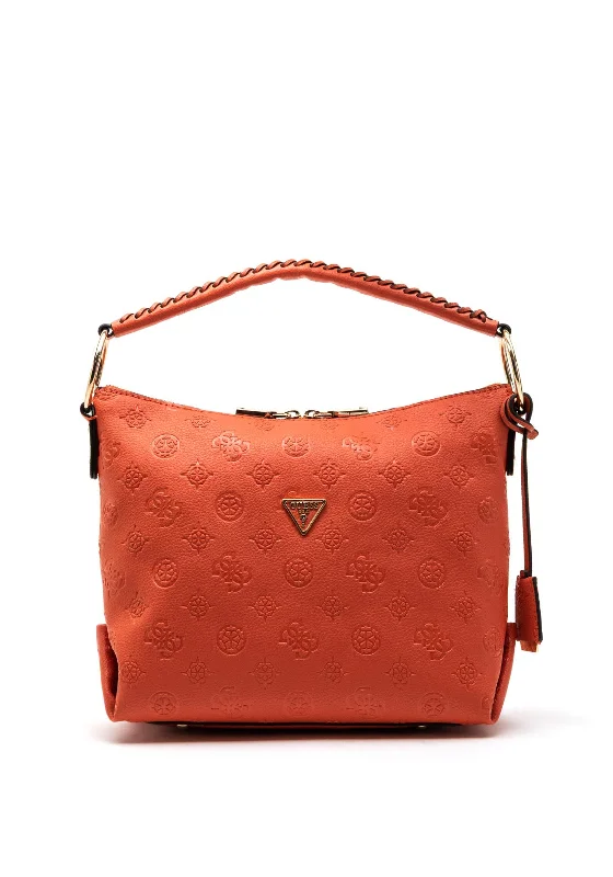 Women's Shoulder Bag with Faux Fur Strap in White for Winter StyleGuess Helaina 4G Peony Logo Shoulder Bag, Papaya