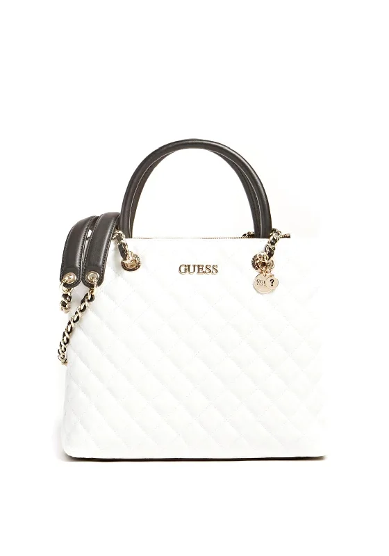 Crossbody Shoulder Bag in Black Leather with Gold Hardware for Night OutsGuess Illy Medium Quilted Shoulder Bag, White & Black