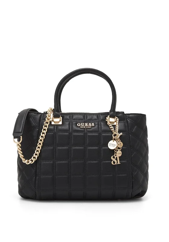 Vegan Leather Shoulder Bag in Gray for Ethical Fashion LoversGuess Kamina Quilted Medium Satchel Bag, Black
