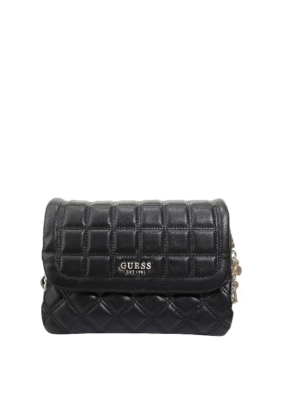 Suede Shoulder Bag in Pink with Tassel Accents for Casual OutingsGuess Kamina Square Quilted Medium Shoulder Bag, Black