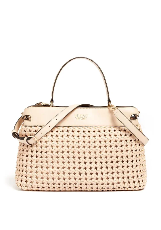 Shoulder Bag with Geometric Pattern in Multicolor for a Contemporary StyleGuess Sicilia Woven Shoulder Bag, Sand