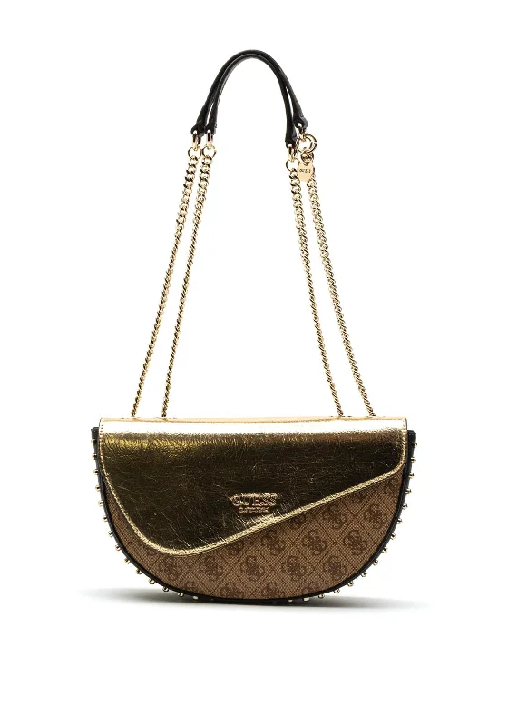 Printed Silk Shoulder Bag in Red for a Pop of ColorGuess Logo Vision Studded Shoulder Bag, Gold Multi