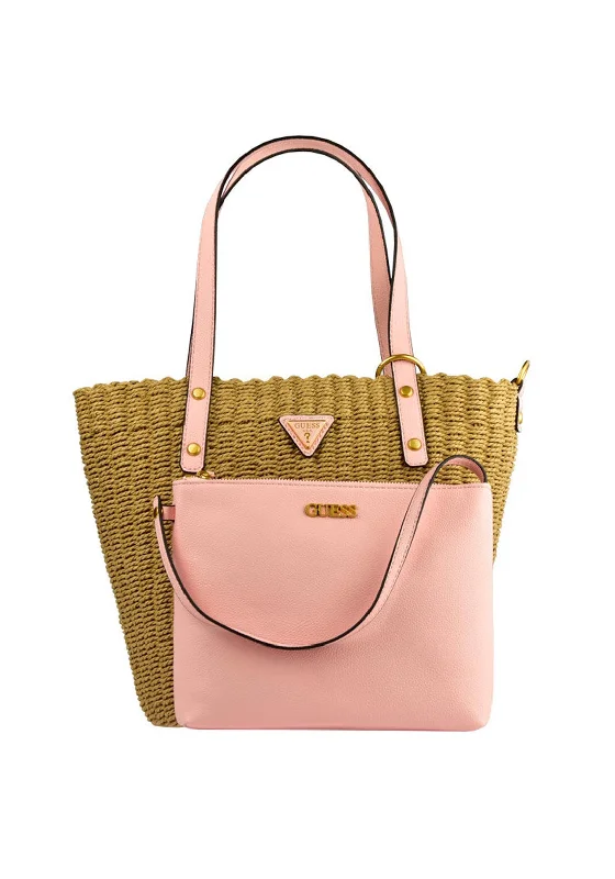 Women's Shoulder Bag with Fringe Details in Brown for a Bohemian StyleGuess Luca Woven Shopper Bag, Pink