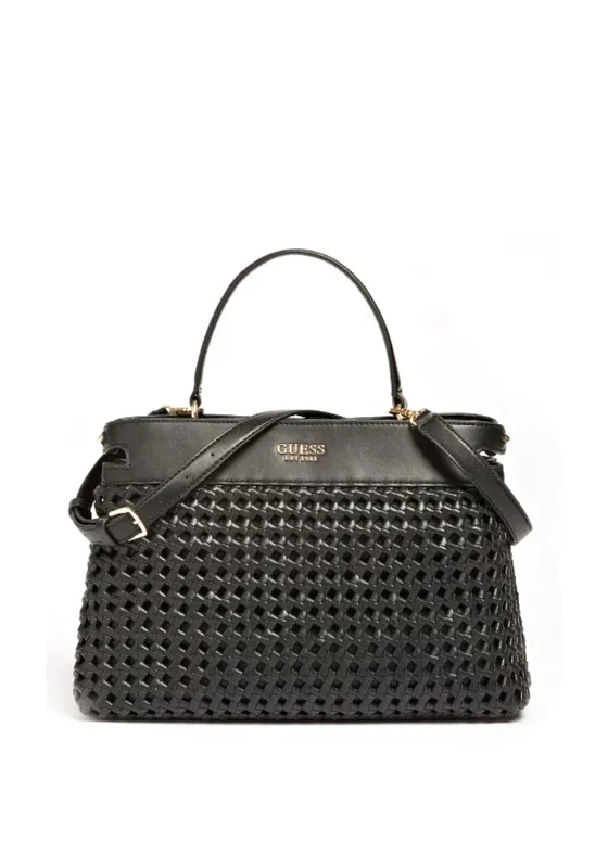 Women's Shoulder Bag with Floral Embroidery in Purple for Spring WalksGuess Sicilia Woven Shoulder Bag, Black