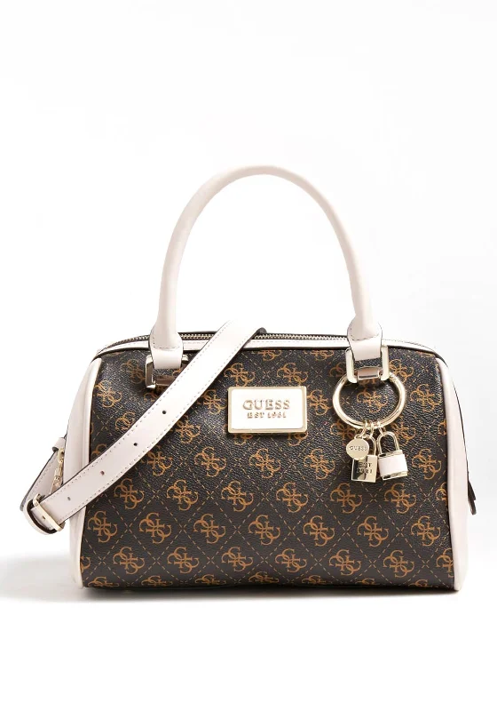 Women's Shoulder Bag with Faux Fur Strap in White for Winter StyleGuess Tyren Medium 4G Print Shoulder Bag