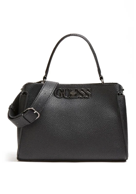 Women's Shoulder Bag with Fringe Details in Brown for a Bohemian StyleGuess Uptown Chic Large Lock Satchel Bag, Black