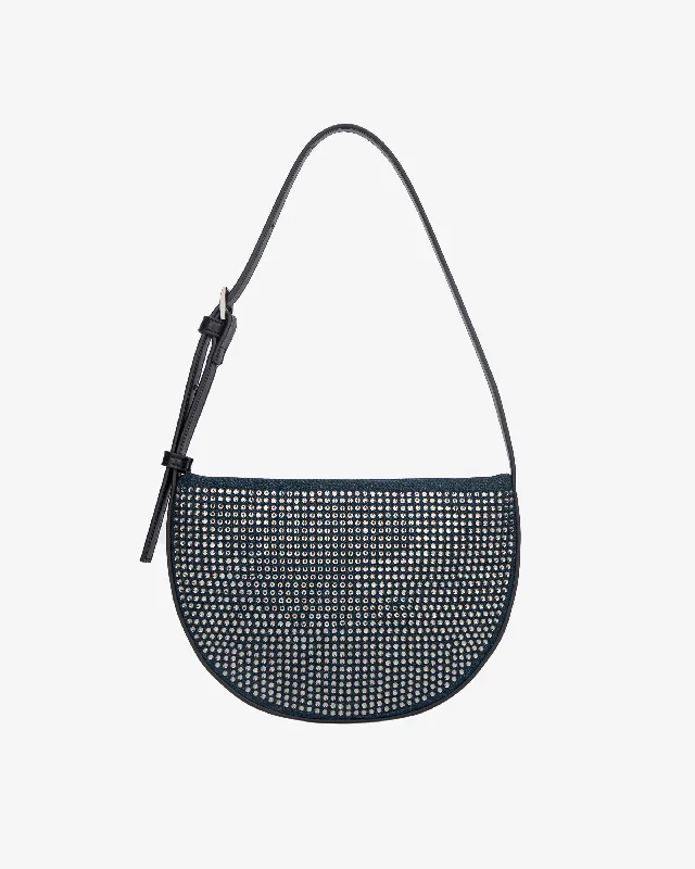 Crossbody Shoulder Bag in Black Leather with Gold Hardware for Night OutsHALO DENIM EMBELLISHED - Blue Ink
